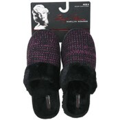 Wholesale - S-XL WOMEN BLK MARLED KNIT SLIPPER W/FAUX FUR COLLAR MARILYN MONROE C/P 18, UPC: 194587675581